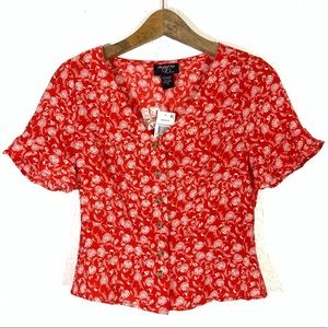 Hooked Up Red Floral Flare Button Down Top